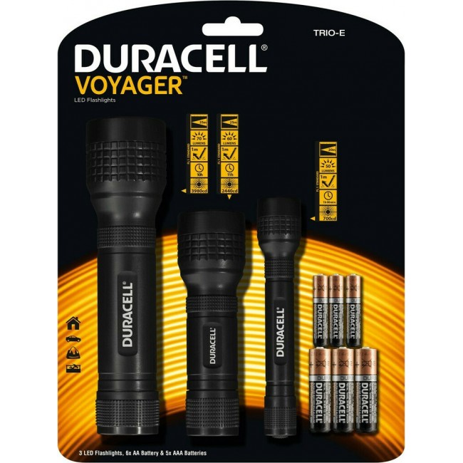 Duracell Voyager TRIO-E Led Μαύροι Φακοί 70 / 60 / 50 Lumens