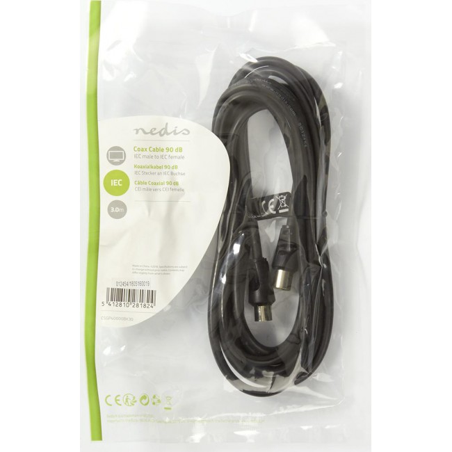 Nedis CSGP40000BK30 Καλώδιο κεραίας RF αρσ. - RF θηλ. 90dB, 3m σε μαύρο χρώμα  (233-0646)