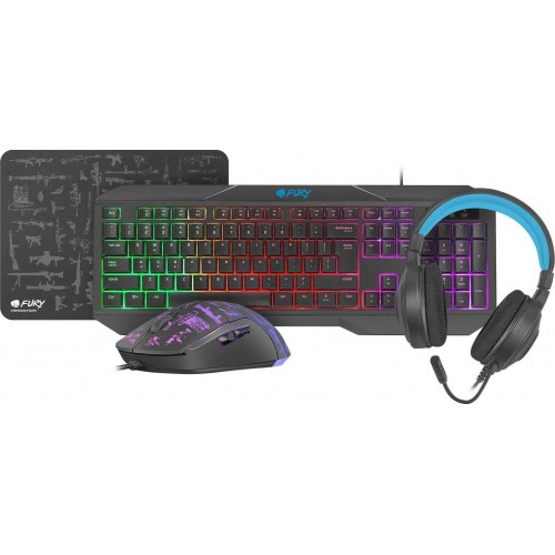 Fury Thunderstreak 3.0 Player Kit 4in1 Keyboard-Mouse -Mousepad-Headset  (NFU-1674)