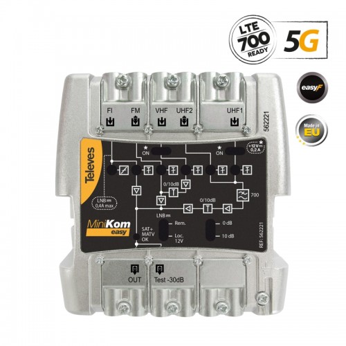 Televes 562221 MiniKom Κεντρικός Ενισχυτής Easy-F 5G LTE 115dBuV FM/V/2xU/SAT