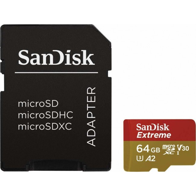 SanDisk Extreme microSDXC 64GB U3 V30 A2 With Adapter Drone (SDSQXA2-064G-GN6AA)