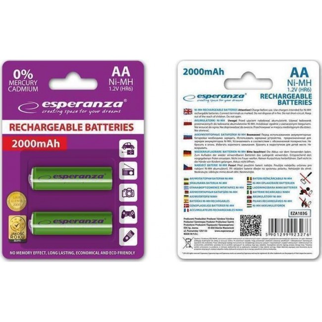 Esperanza EZA103R Μπαταρία Επαναφορτιζόμενη AA 2000mAh High Capacity